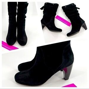 Connie Women's 9.5 M Black Suede Leather Mid Calf Knee High Heels Boots CHLOE